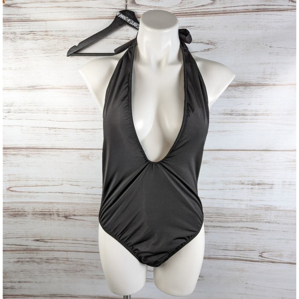 Luna Tuccini Black Halter Deep V Neck One-piece Bathingsuit Swim Sz 10 New